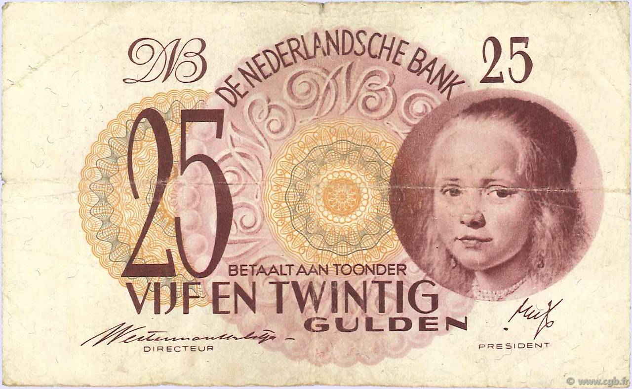 25 Gulden PAESI BASSI  1945 P.077 MB