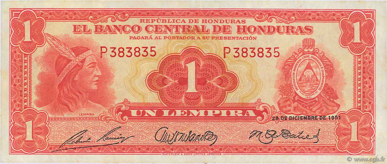 1 Lempira HONDURAS  1951 P.045b XF