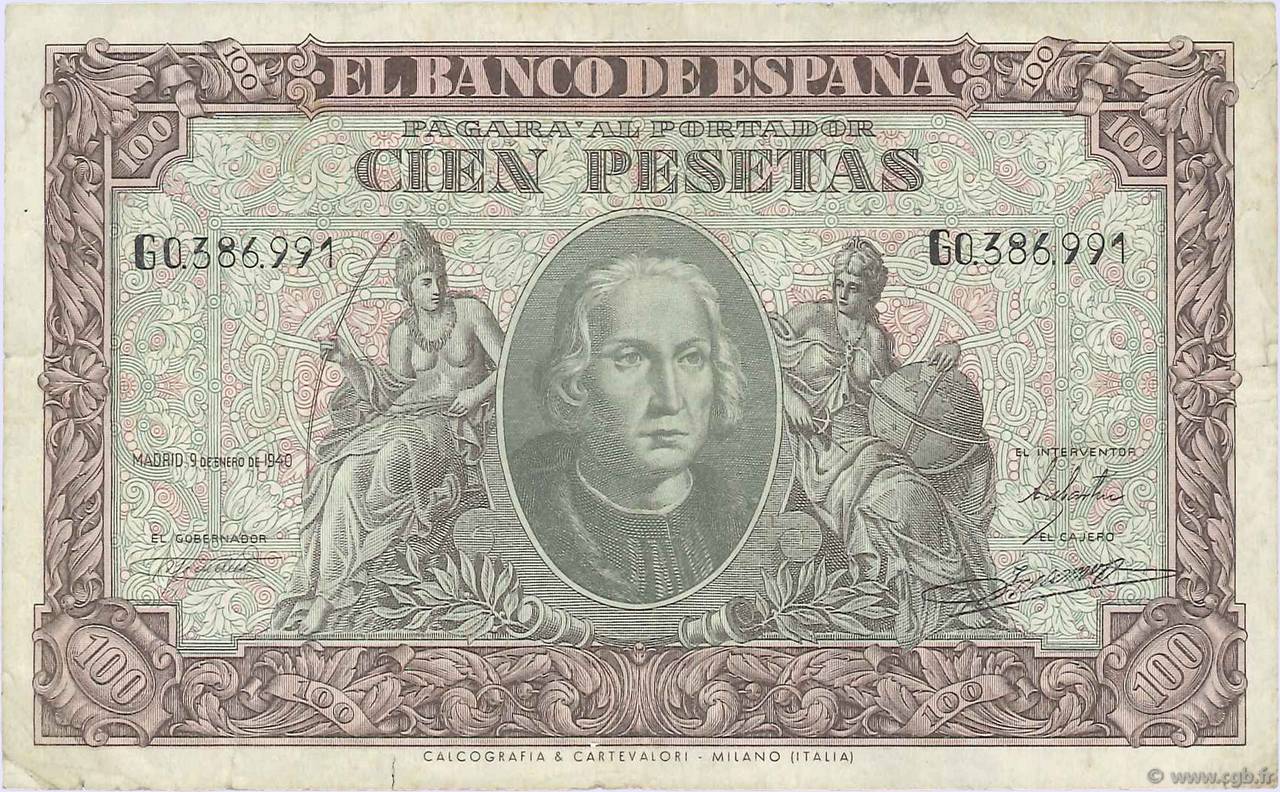 100 Pesetas ESPAÑA  1940 P.118a BC