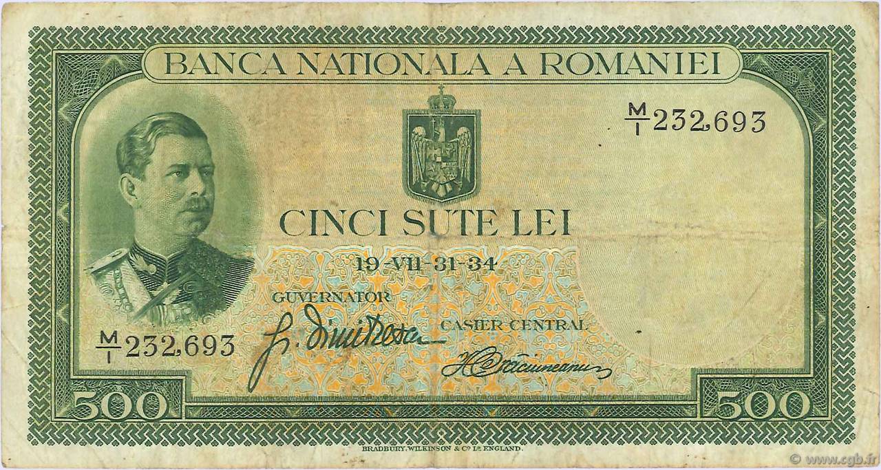 500 Lei ROMANIA  1934 P.036a VF-