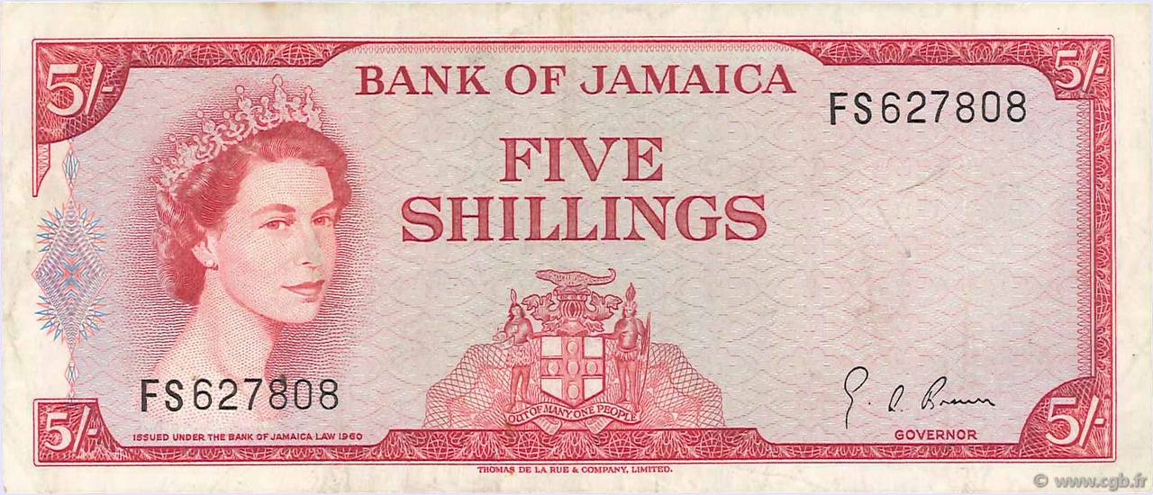 5 Shillings JAMAICA  1967 P.51Ad MBC