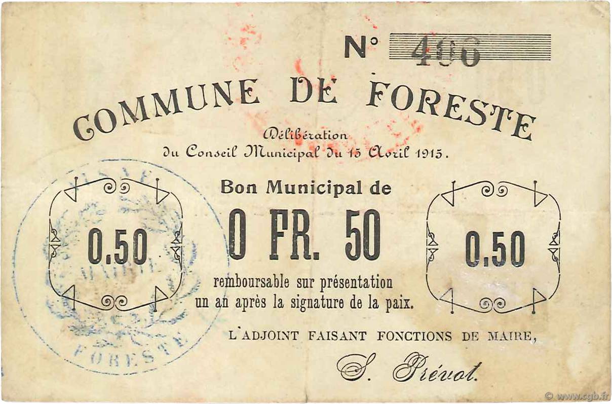 50 Centimes FRANCE Regionalismus und verschiedenen  1915 JP.02-0977 SS