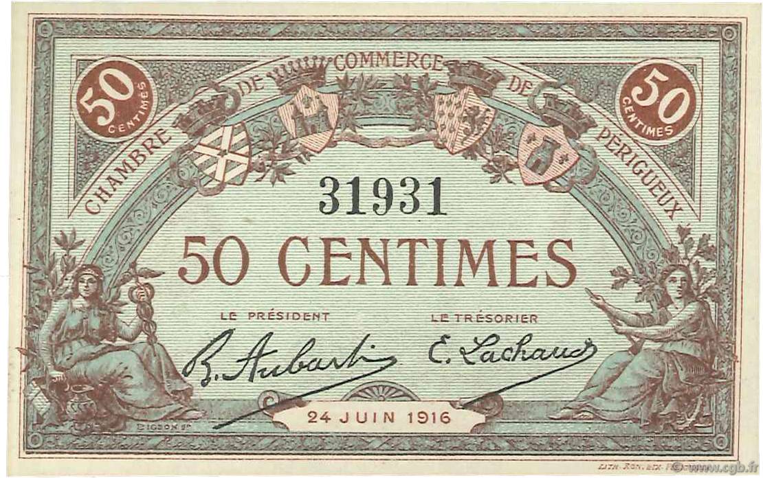 50 Centimes FRANCE regionalismo y varios Périgueux 1916 JP.098.16 FDC