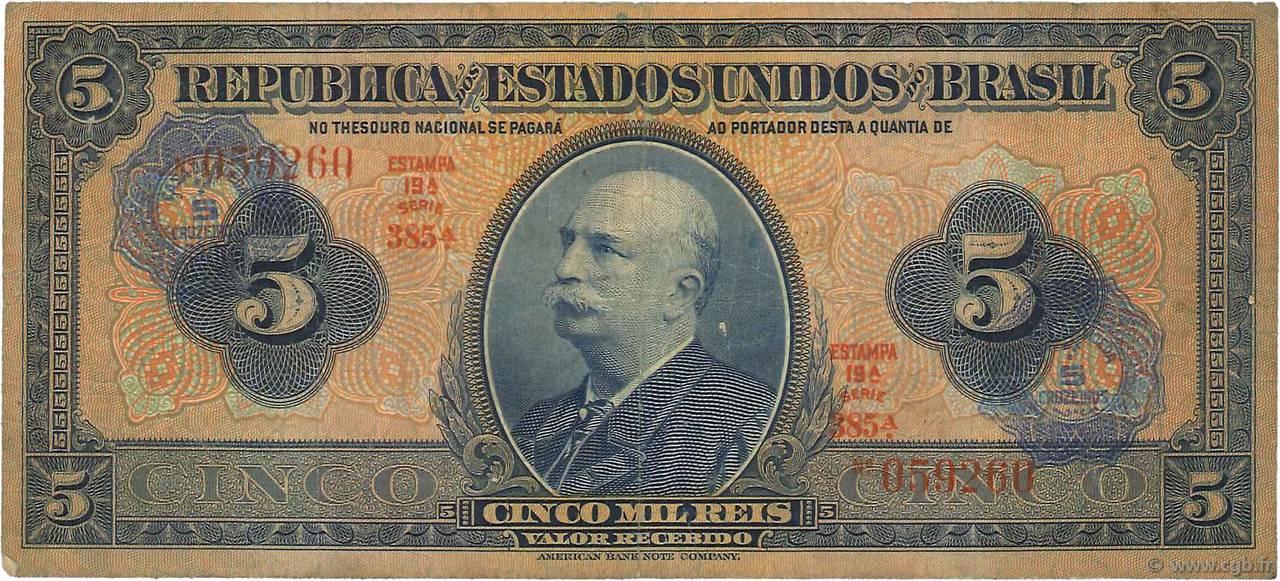 5 Cruzeiros sur 5 Mil Reis BRASILE  1942 P.125 q.BB