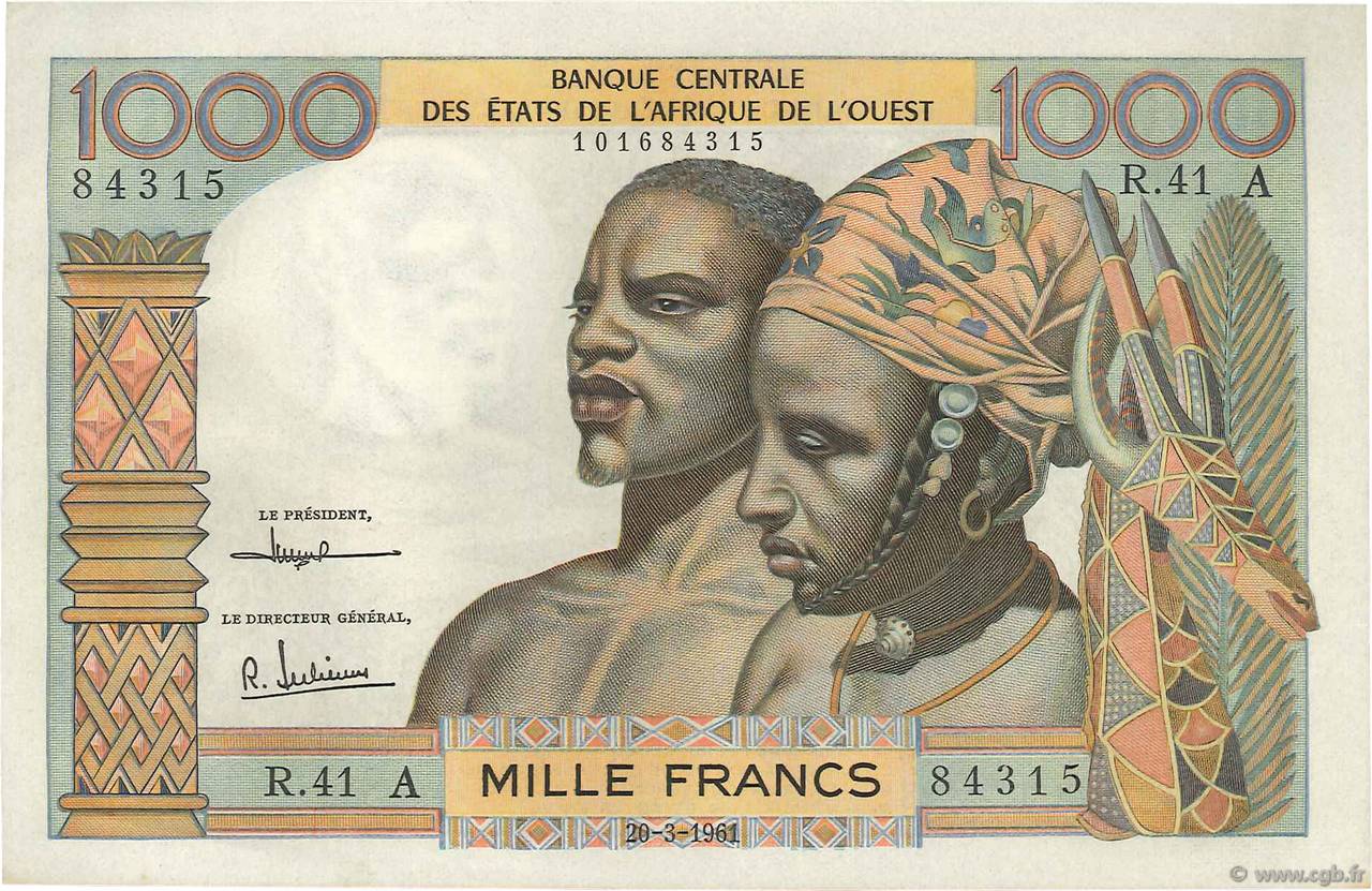 1000 Francs WEST AFRICAN STATES  1961 P.103Ac XF