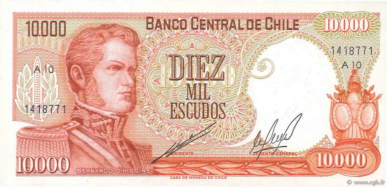 10000 Escudos CHILE  1974 P.148 UNC
