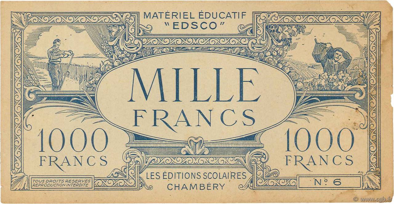 1000 Francs Scolaire FRANCE regionalism and various  1940  VF - XF