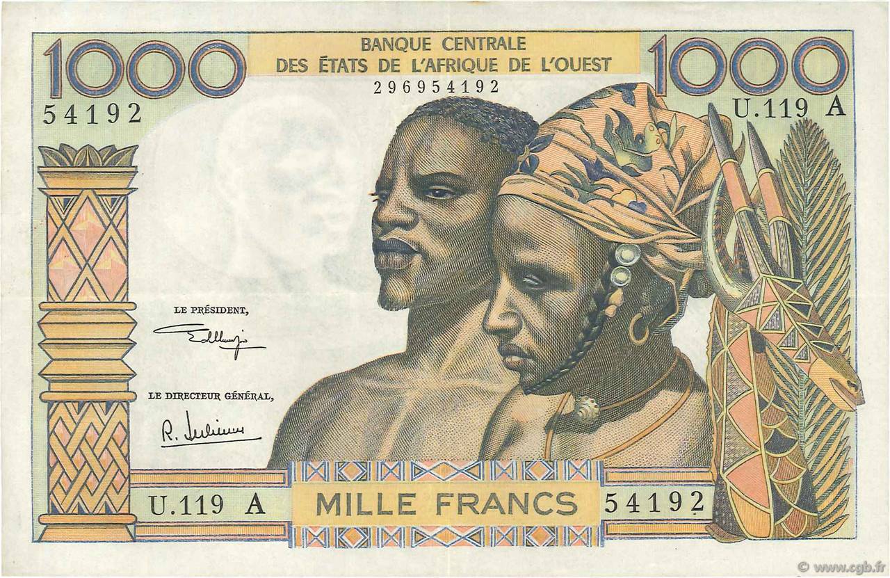 1000 Francs WEST AFRIKANISCHE STAATEN  1973 P.103Aj fVZ
