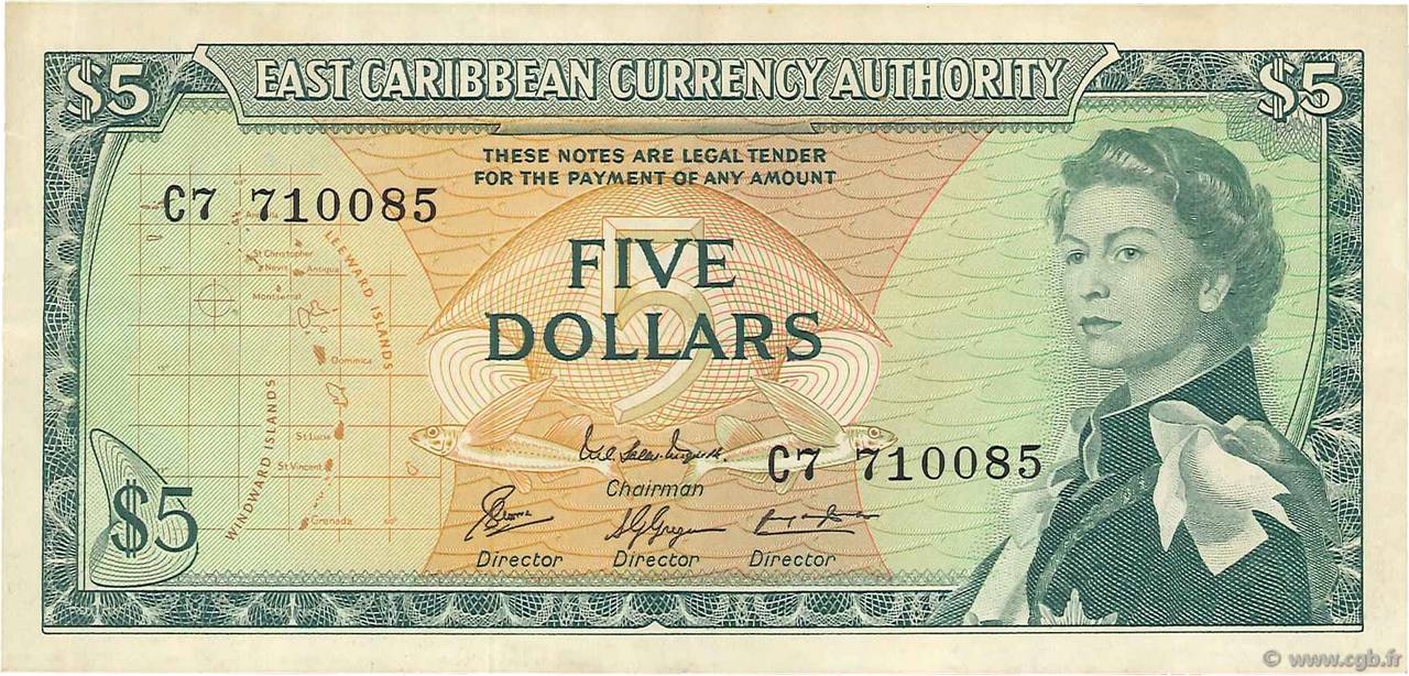 5 Dollars EAST CARIBBEAN STATES  1965 P.14g VF+