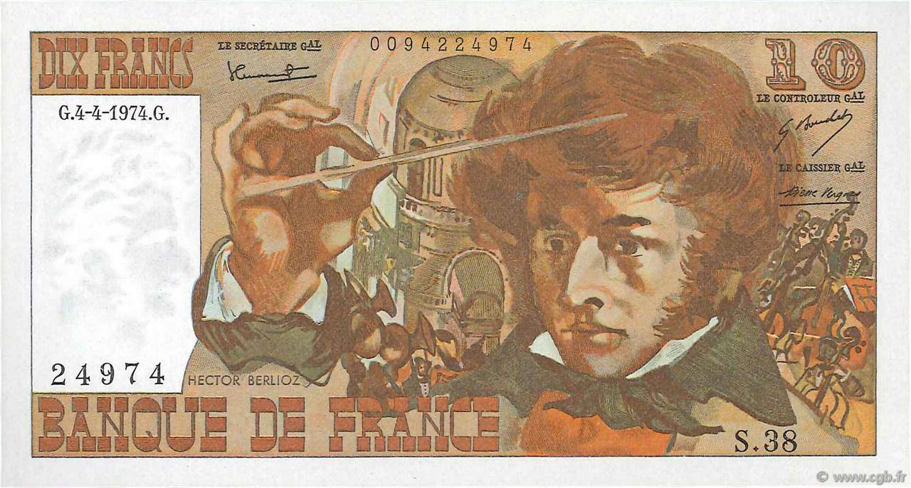 10 Francs BERLIOZ FRANCE  1974 F.63.04 UNC-