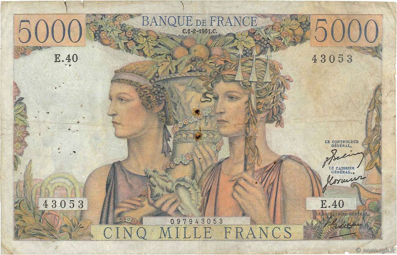 5000 Francs TERRE ET MER FRANCE  1951 F.48.03 F