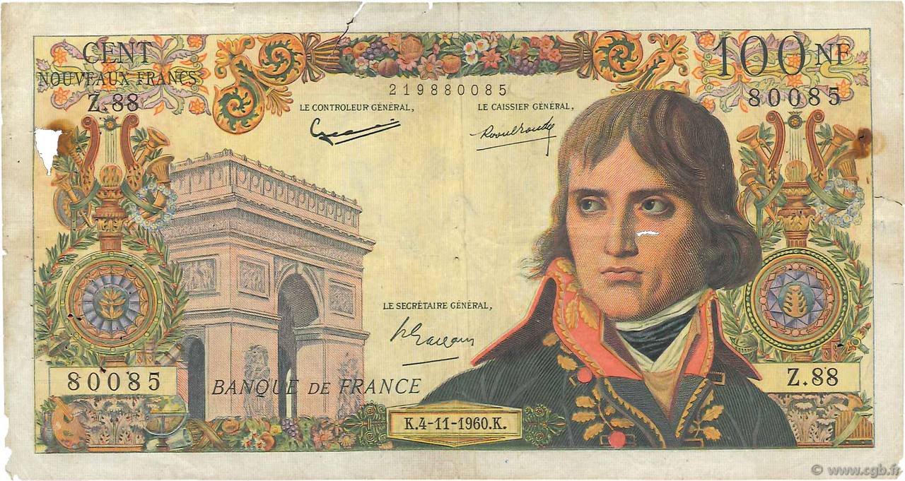 100 Nouveaux Francs BONAPARTE FRANCIA  1960 F.59.08 q.MB
