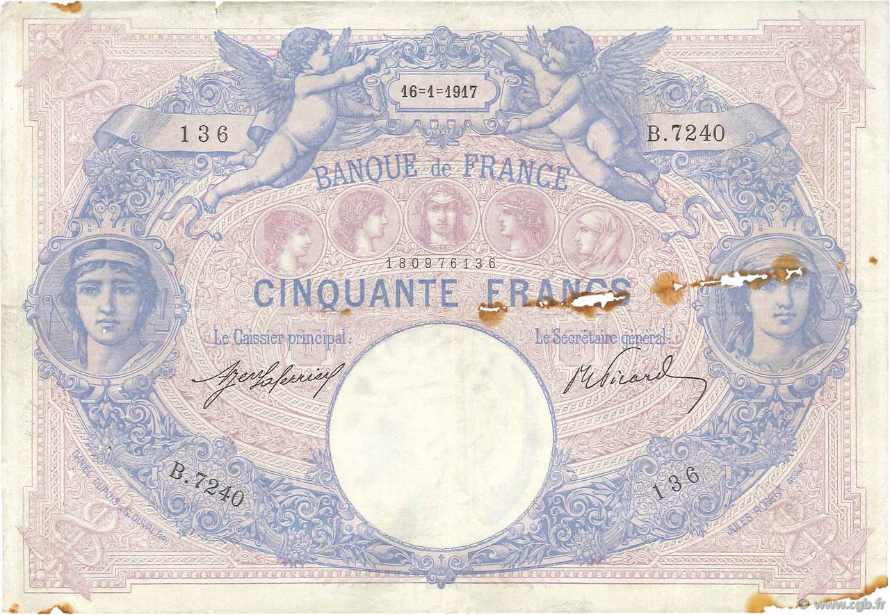 50 Francs BLEU ET ROSE FRANCIA  1917 F.14.30 RC