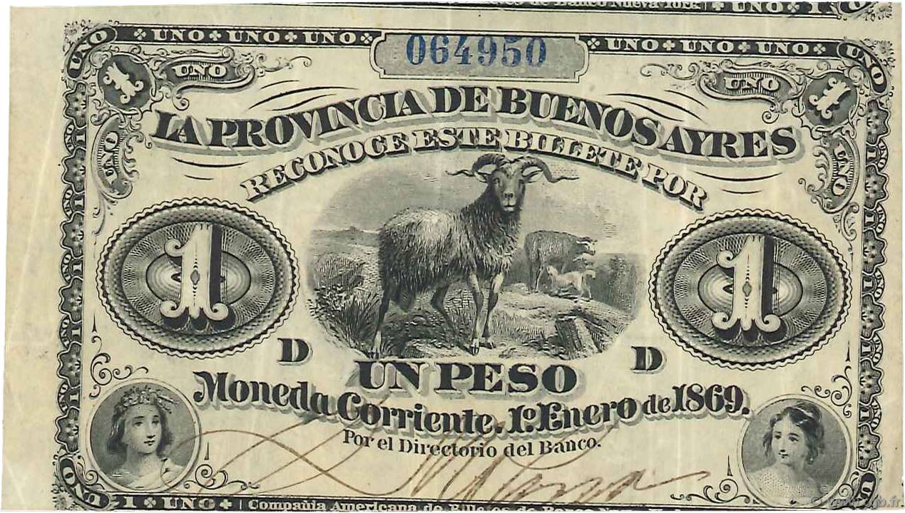 1 Peso ARGENTINA  1869 PS.0481a MBC