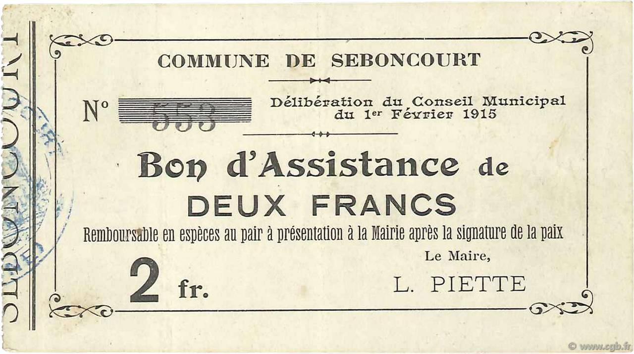 2 Francs FRANCE regionalism and various  1915 JP.02-2119 VF