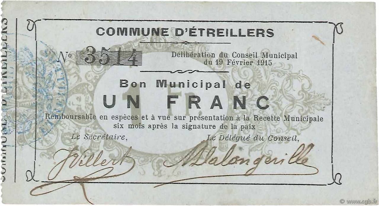 1 Franc FRANCE Regionalismus und verschiedenen  1915 JP.02-0756 SS