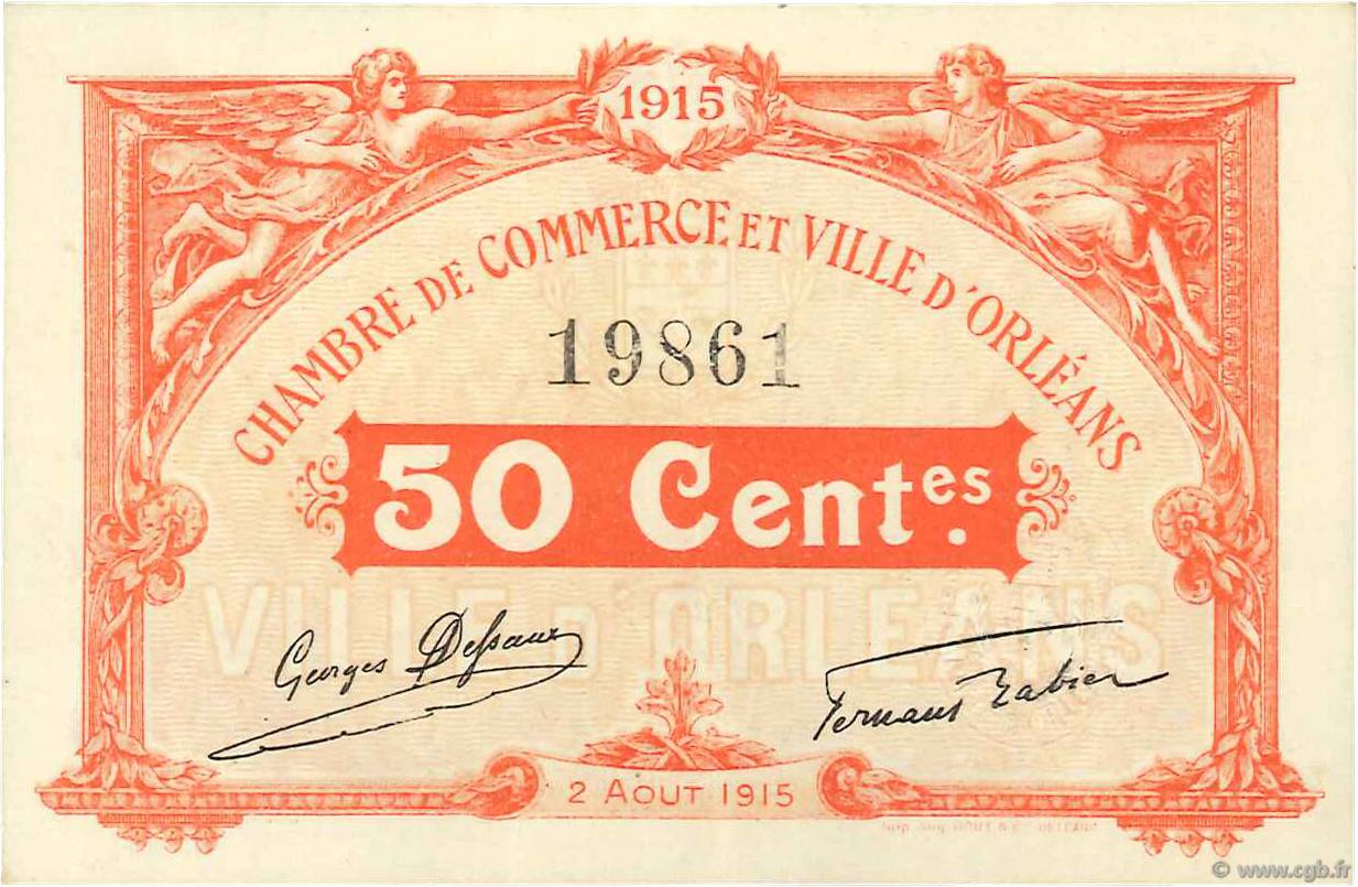 50 Centimes FRANCE regionalism and various Orléans 1915 JP.095.04 AU