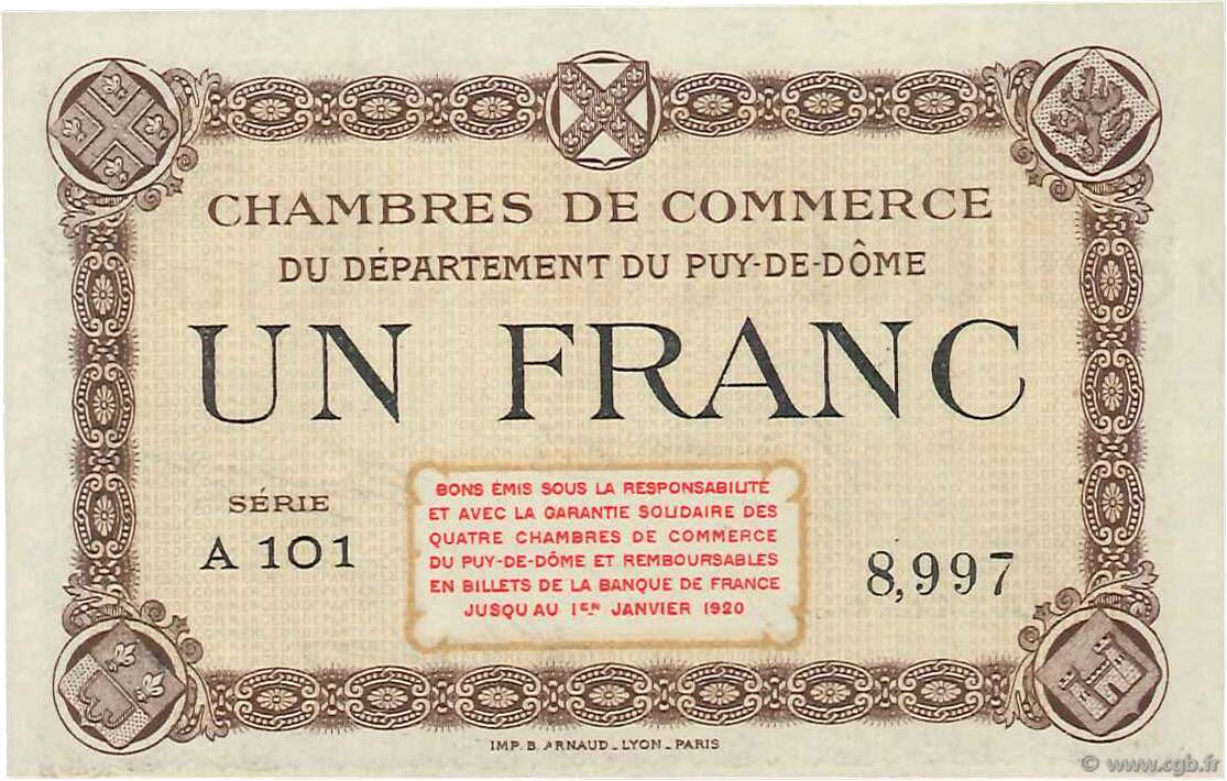 1 Franc FRANCE régionalisme et divers Puy-De-Dôme 1918 JP.103.16 NEUF