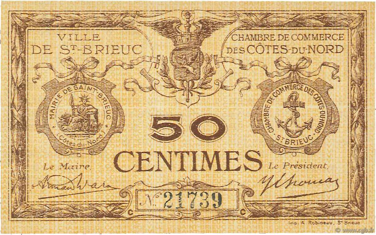 50 Centimes FRANCE regionalismo e varie Saint-Brieuc 1918 JP.111.13 FDC