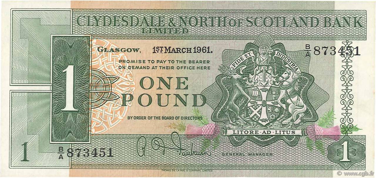 1 Pound SCOTLAND  1961 P.195a UNC-
