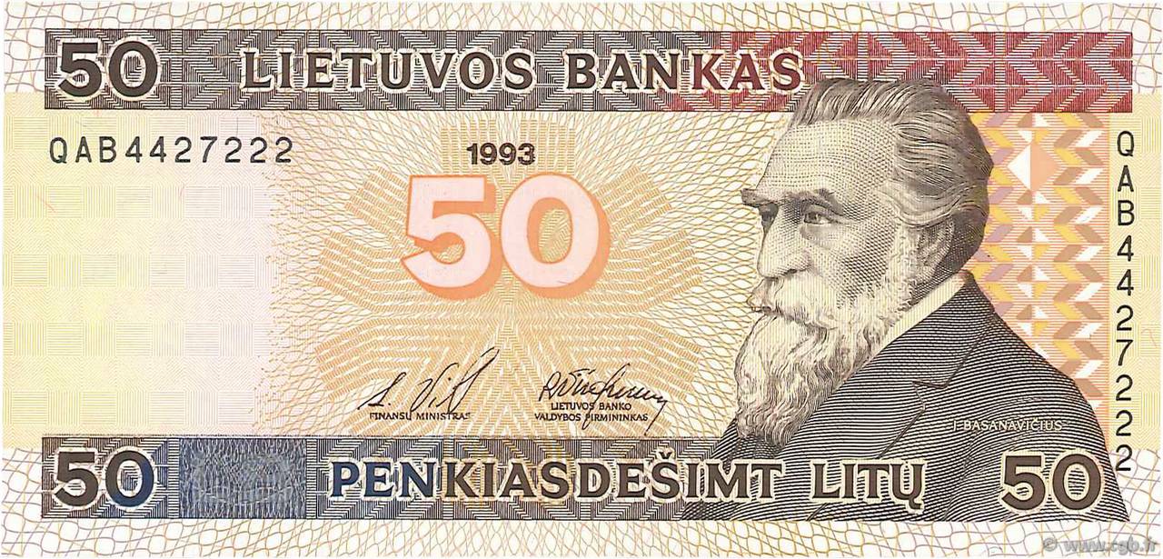 50 Litu LITHUANIA  1993 P.58 UNC