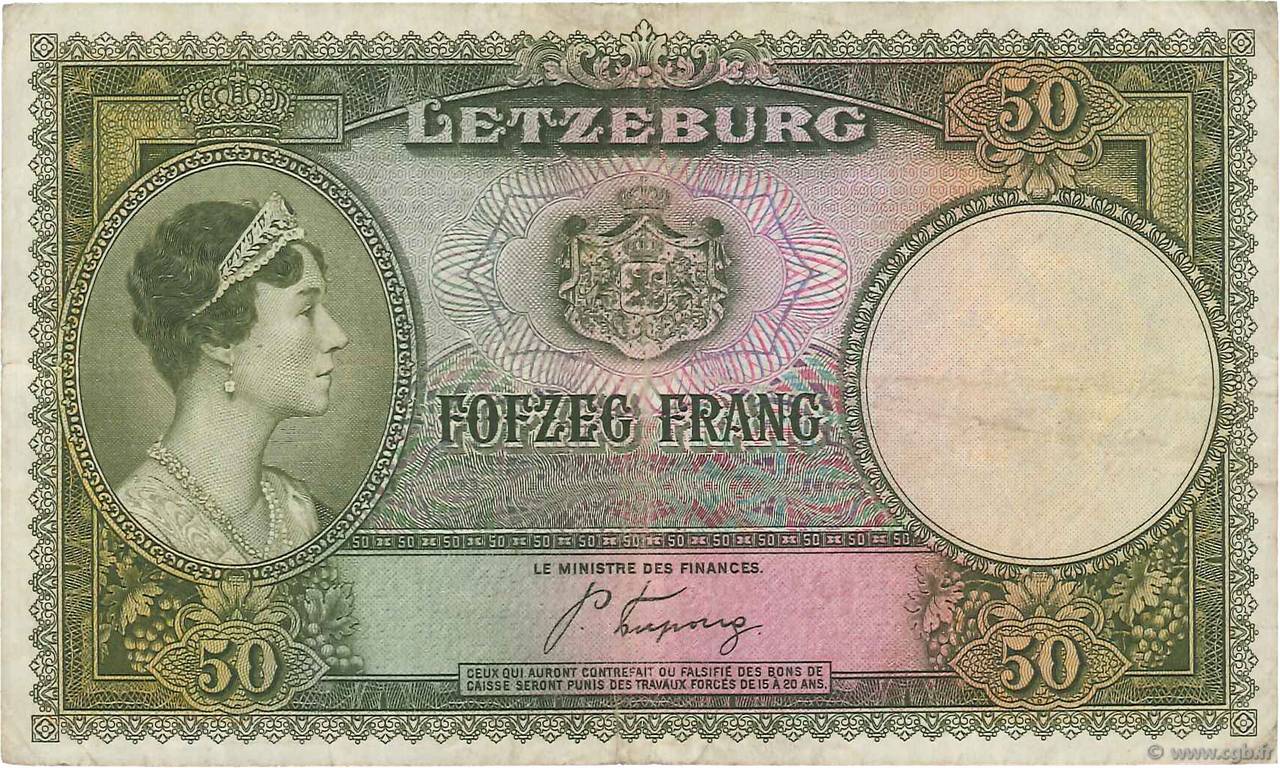 50 Francs LUXEMBURGO  1944 P.46a MBC+