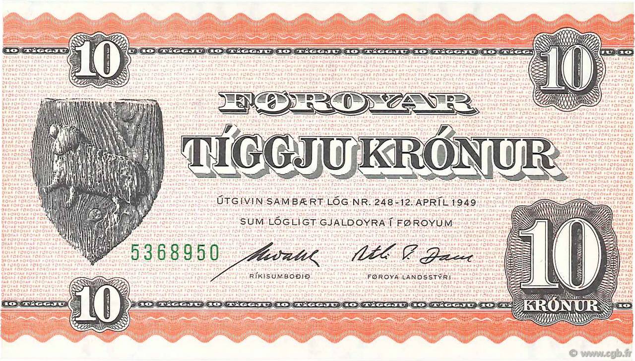 10 Kronur ISOLE FAROER  1954 P.14d FDC