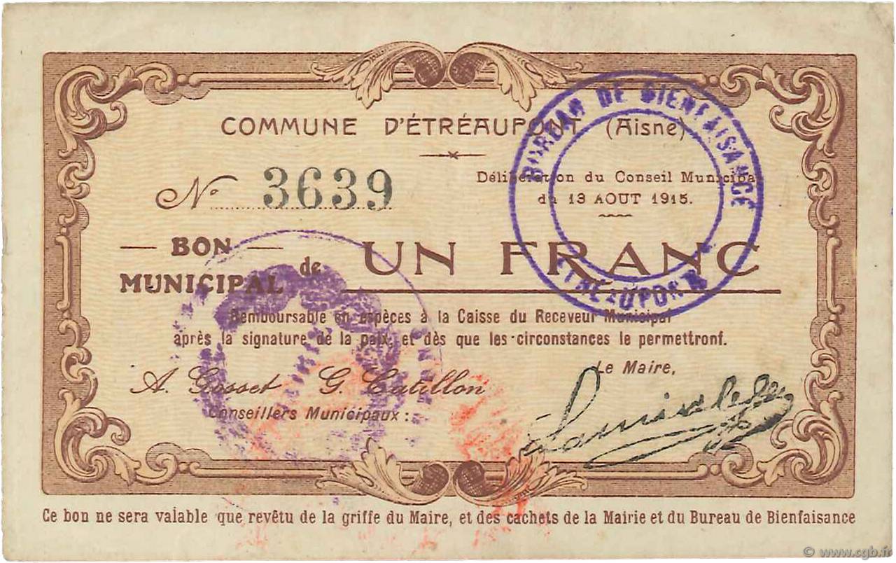1 Franc FRANCE Regionalismus und verschiedenen  1915 JP.02-0740 SS