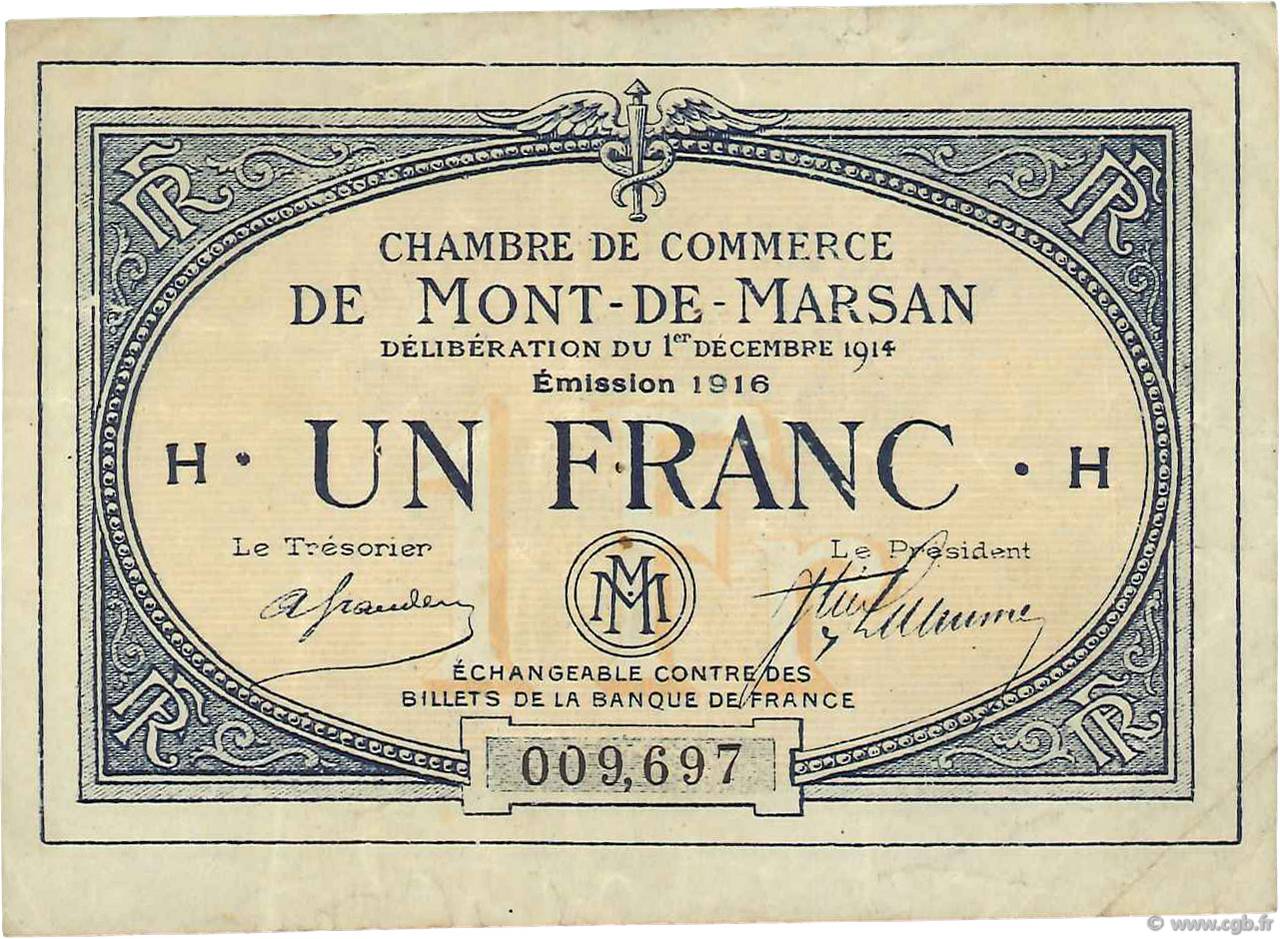 1 Franc FRANCE regionalismo y varios Mont-De-Marsan 1914 JP.082.15 MBC