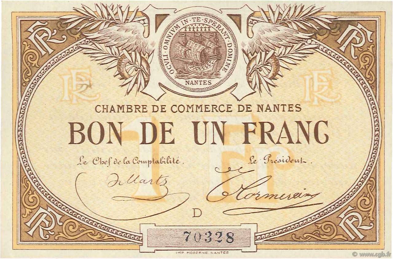 1 Franc FRANCE regionalism and various Nantes 1918 JP.088.05 UNC