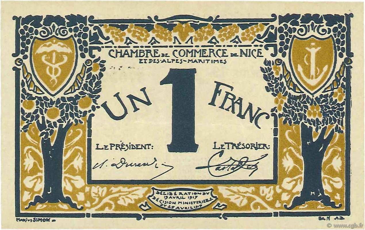 1 Franc FRANCE regionalism and various Nice 1917 JP.091.05 UNC