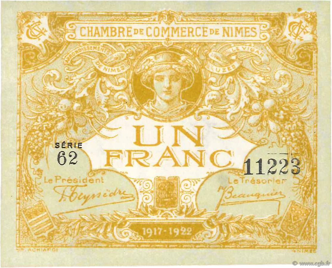 1 Franc FRANCE regionalismo e varie Nîmes 1917 JP.092.18 FDC