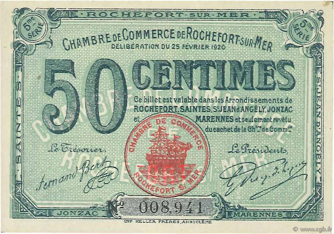 50 Centimes FRANCE regionalismo e varie Rochefort-Sur-Mer 1920 JP.107.17 FDC