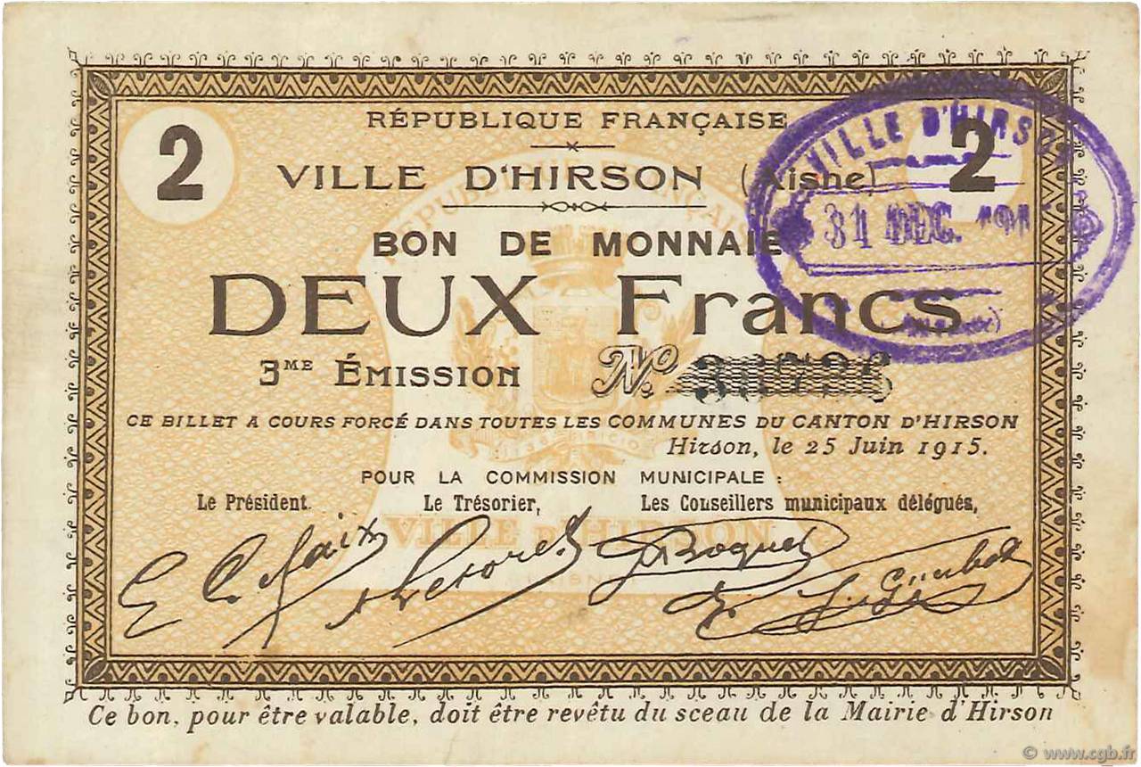 2 Francs FRANCE Regionalismus und verschiedenen  1915 JP.02-1182 SS