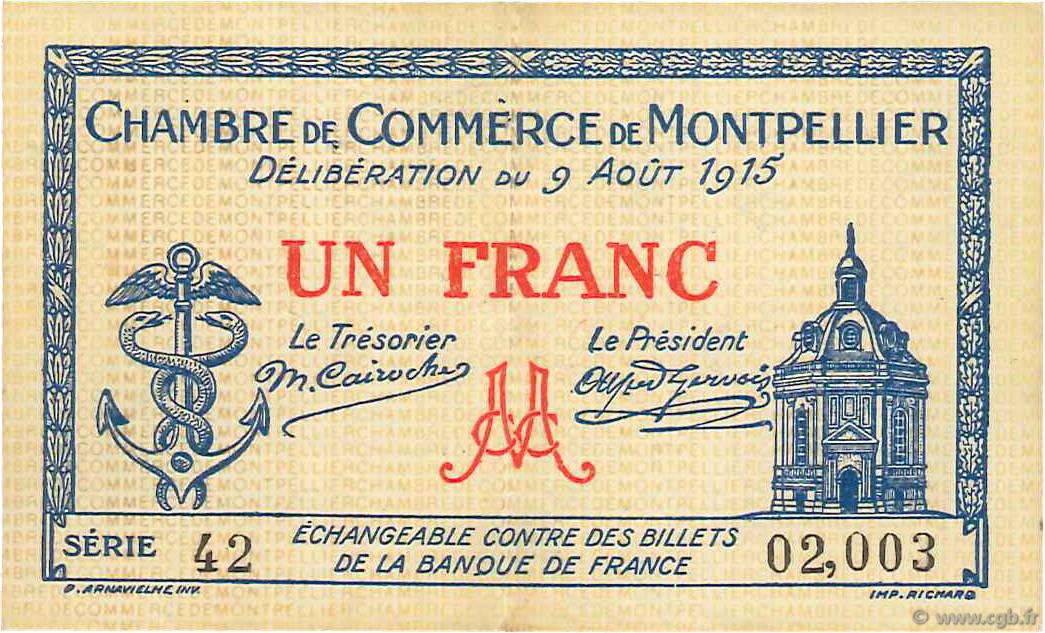 1 Franc FRANCE regionalism and various Montpellier 1915 JP.085.10 XF