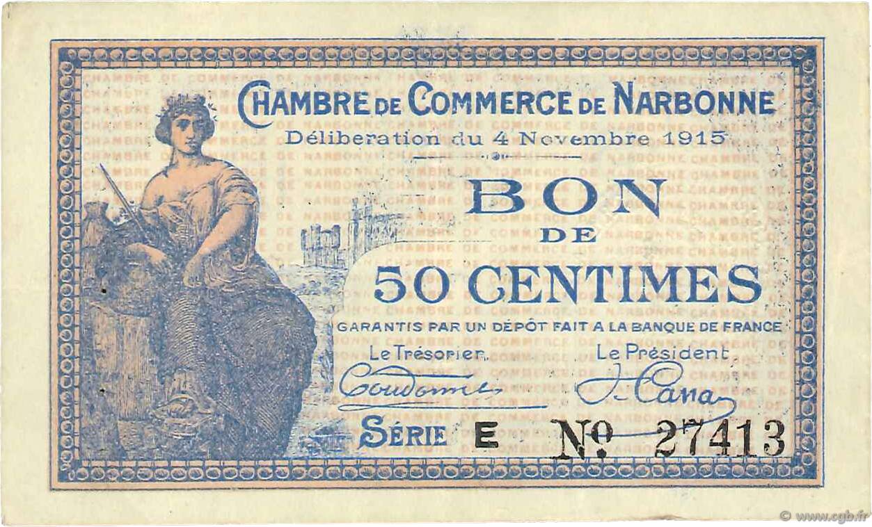 50 Centimes FRANCE regionalismo e varie Narbonne 1915 JP.089.03 SPL
