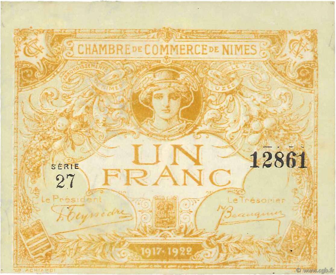 1 Franc FRANCE regionalism and various Nîmes 1917 JP.092.18 AU