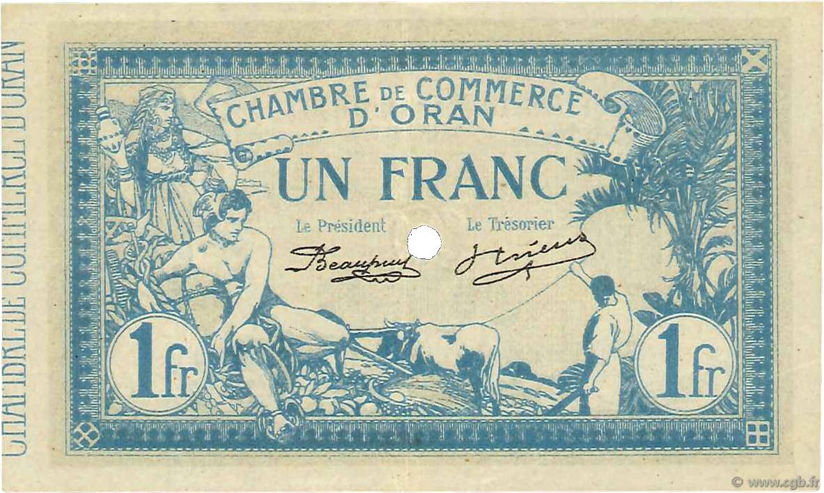 1 Franc Spécimen FRANCE regionalism and miscellaneous Oran 1915 JP.141.12 XF