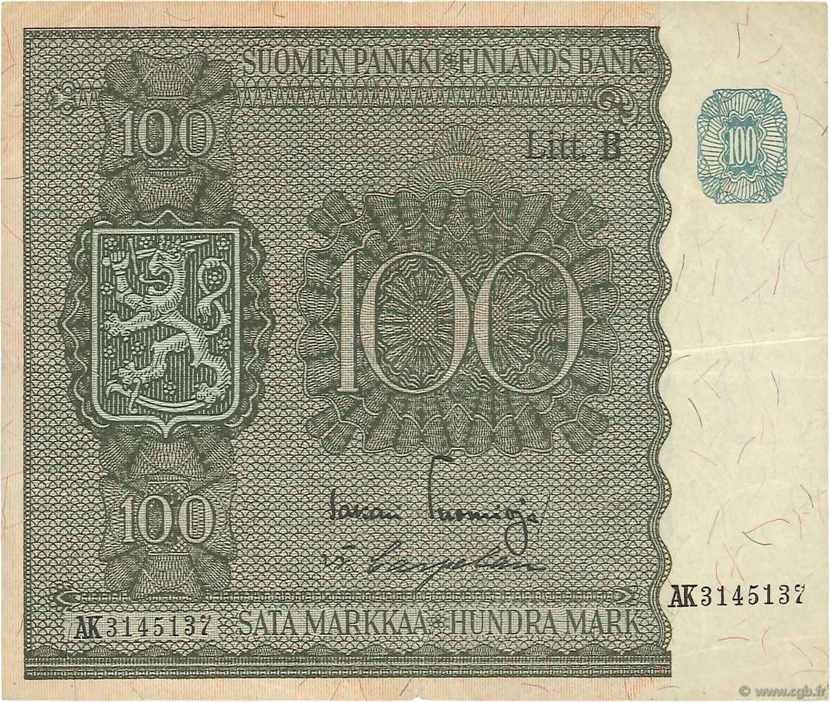 100 Markkaa FINNLAND  1945 P.088 SS