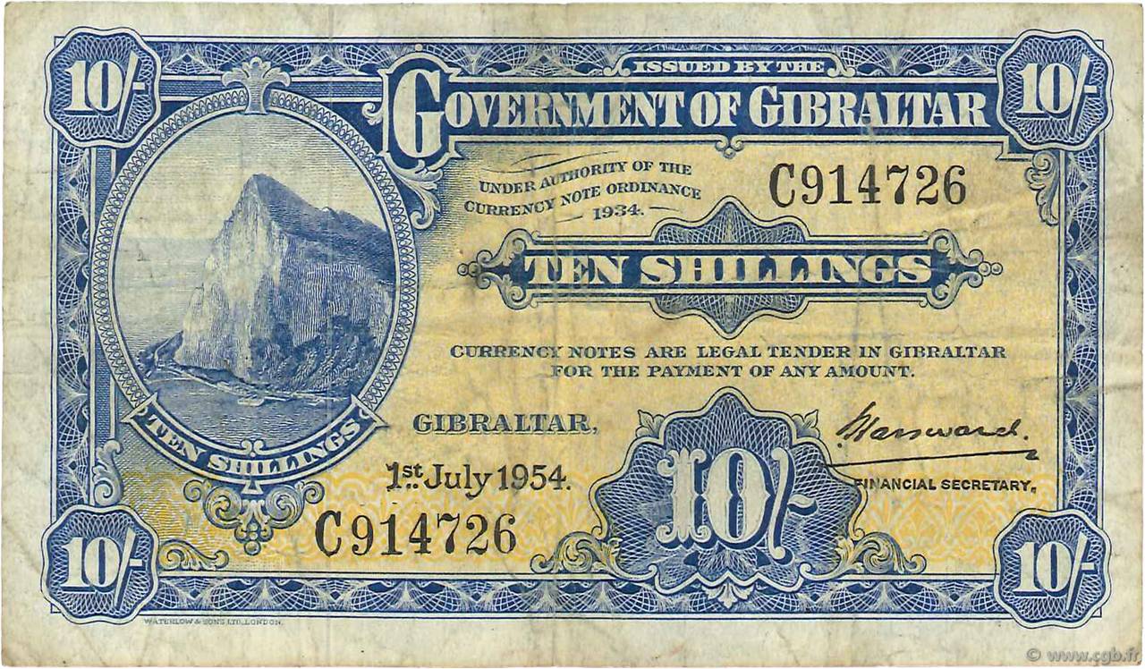 10 Shillings GIBRALTAR  1954 P.14c BC