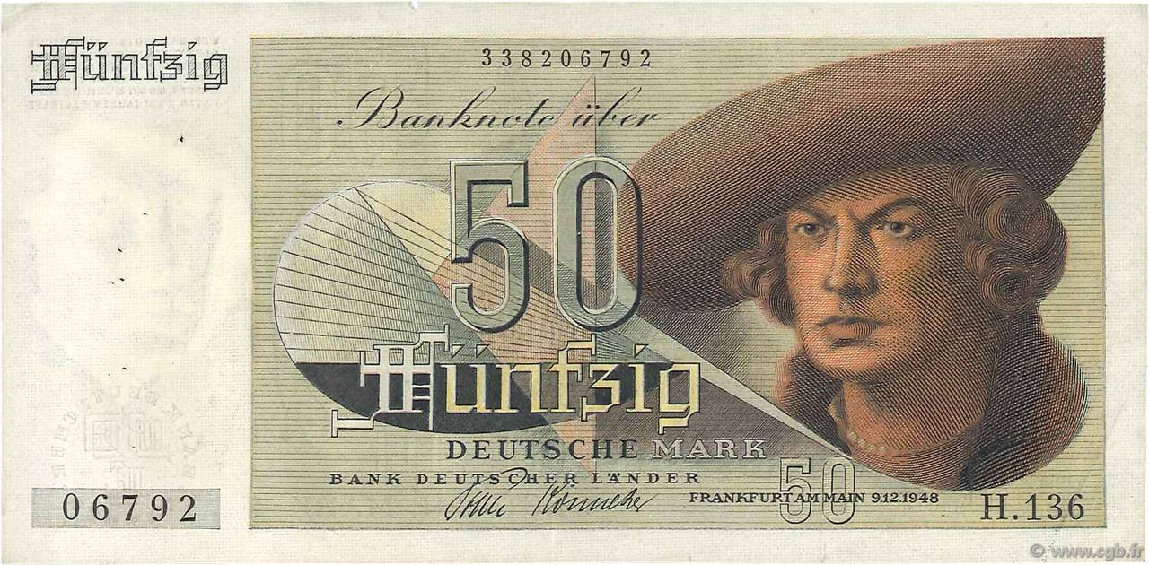 50 Deutsche Mark GERMAN FEDERAL REPUBLIC  1948 P.14a q.SPL
