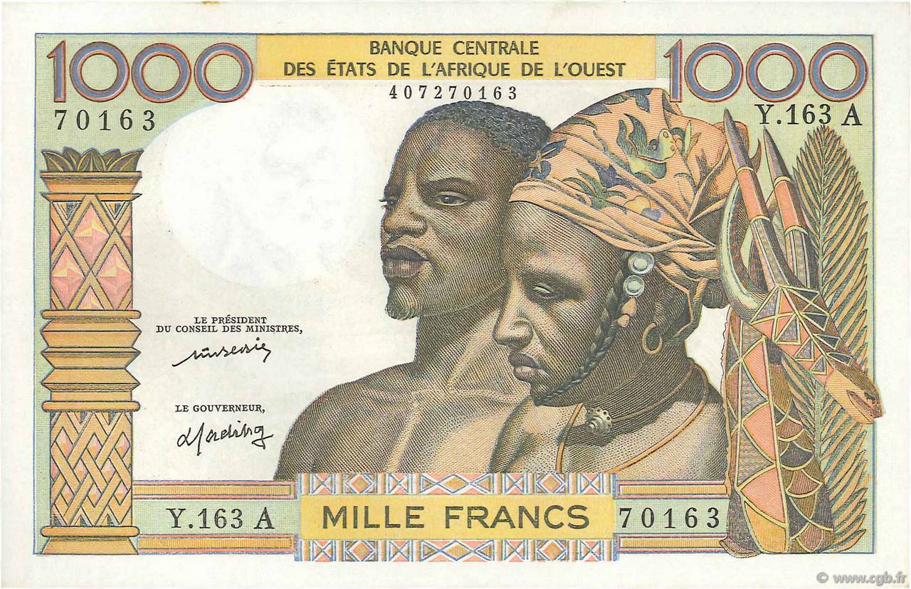 1000 Francs ÉTATS DE L AFRIQUE DE L OUEST  1977 P.103Al SPL