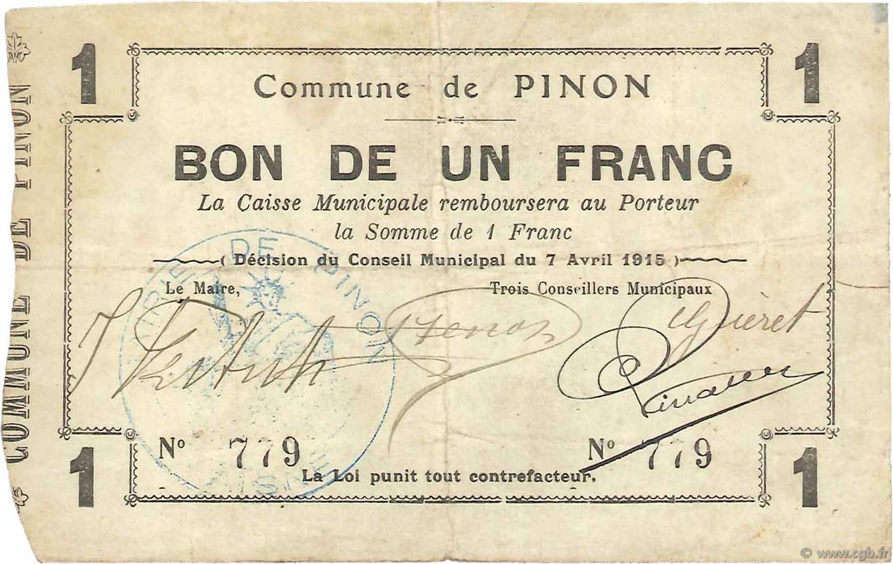 1 Franc FRANCE Regionalismus und verschiedenen  1915 JP.02-1766 SS