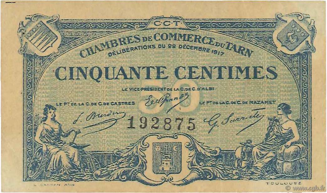 50 Centimes FRANCE regionalismo e varie Albi - Castres - Mazamet 1917 JP.005.09 BB