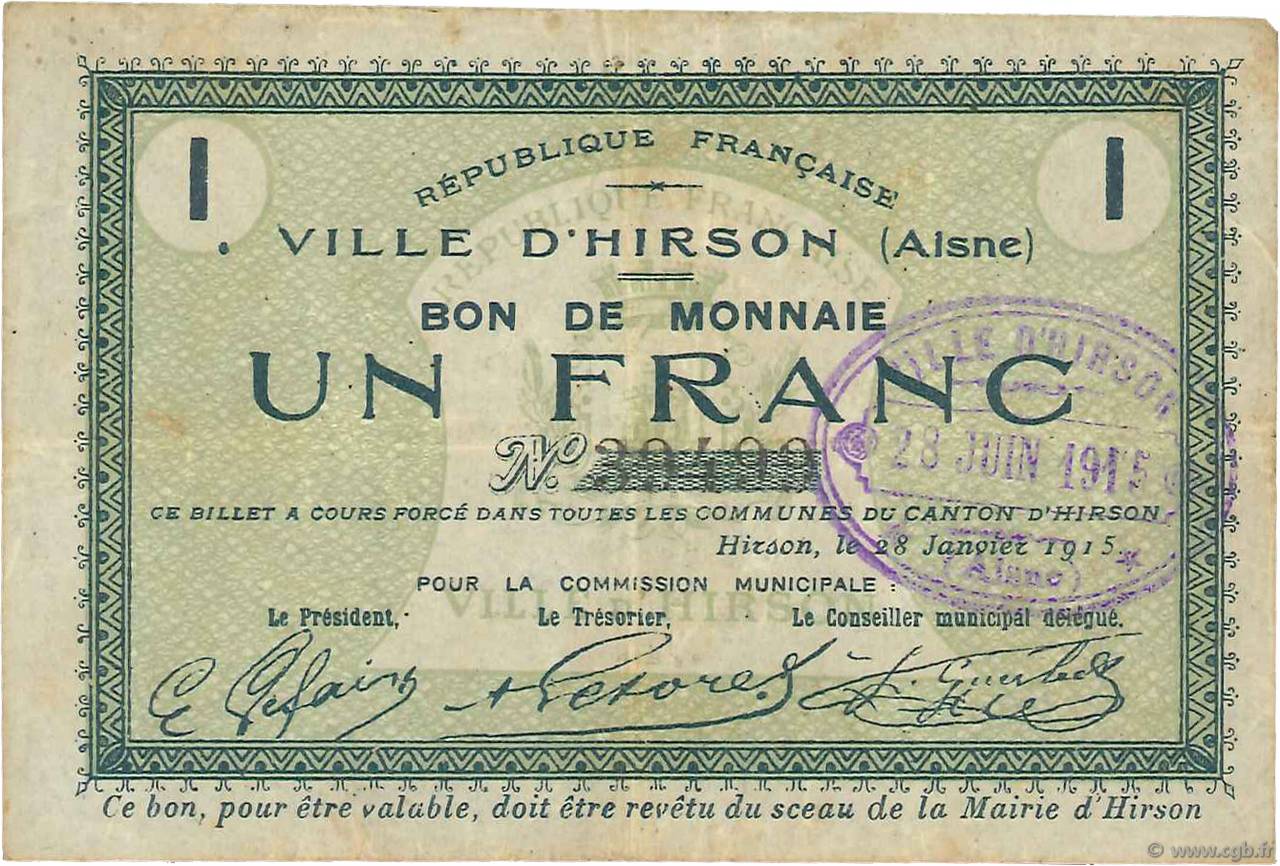 1 Franc FRANCE regionalism and various  1915 JP.02-1178 VF