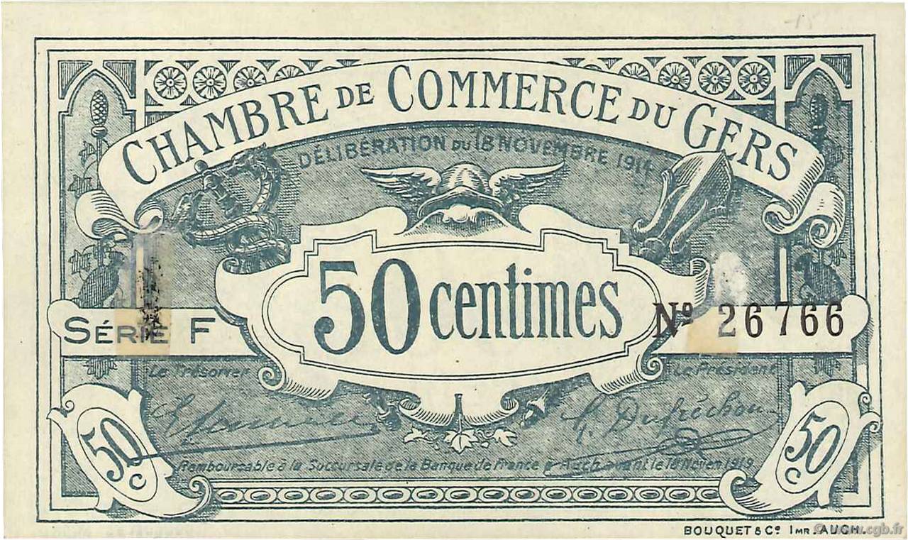 50 Centimes FRANCE regionalism and various Auch 1914 JP.015.05 XF