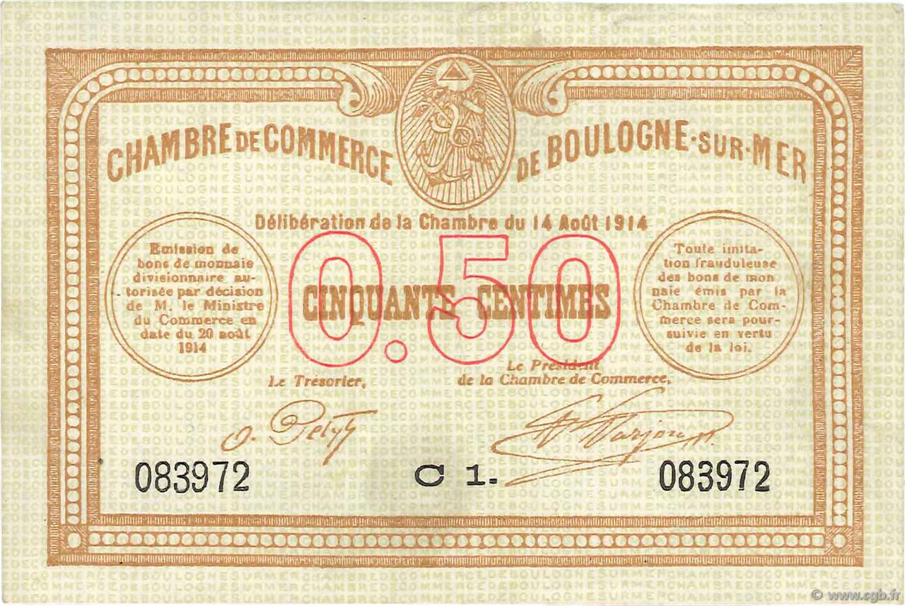 50 Centimes FRANCE Regionalismus und verschiedenen Boulogne-Sur-Mer  1914 JP.031.11 SS to VZ