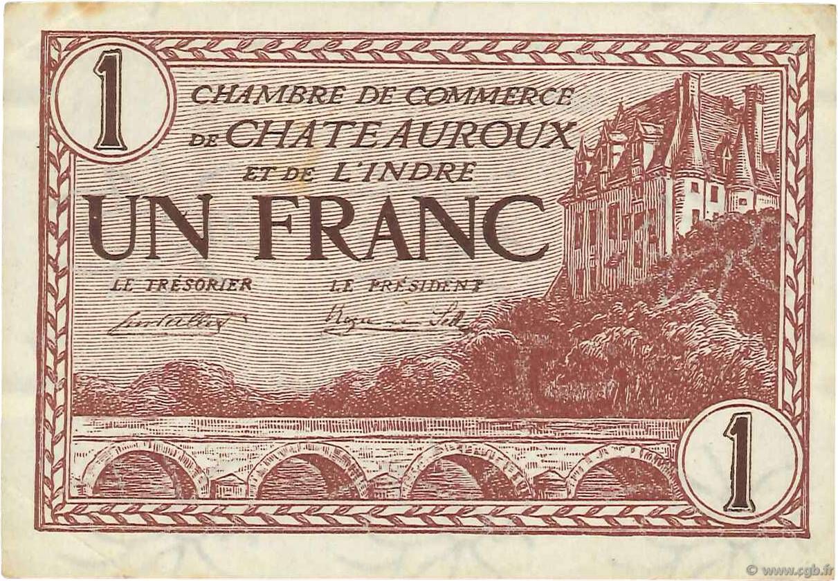 1 Franc FRANCE regionalism and various Chateauroux 1922 JP.046.30 XF