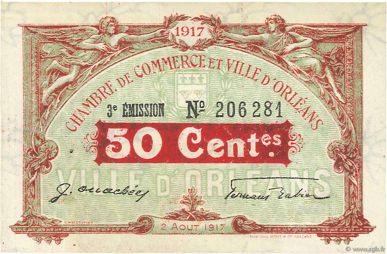 50 Centimes FRANCE regionalism and various Orléans 1917 JP.095.16 AU