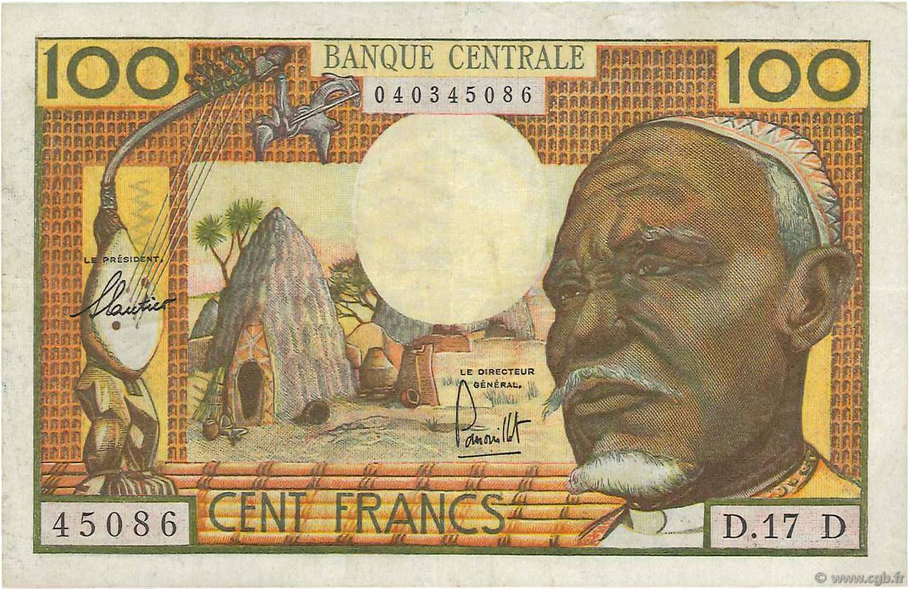 100 Francs EQUATORIAL AFRICAN STATES (FRENCH)  1962 P.03d VF
